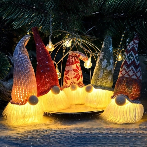 Glowing Christmas Gnome Faceless Doll LED Light Ornament Knitted Fabric Sequins Nordic Style Holiday Decor