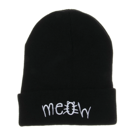 Berretto In Maglia Ricamo Gatto Meow Acrilico Inverno Caldo Hip Hop Berretto Con Risvolto Per Donne Uomini