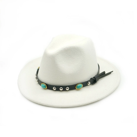 Cappello Fedora Tibetano Etnico a Tesa Larga Cappello Jazz in Feltro Cotone Poliestere Stile Western Con Turchese