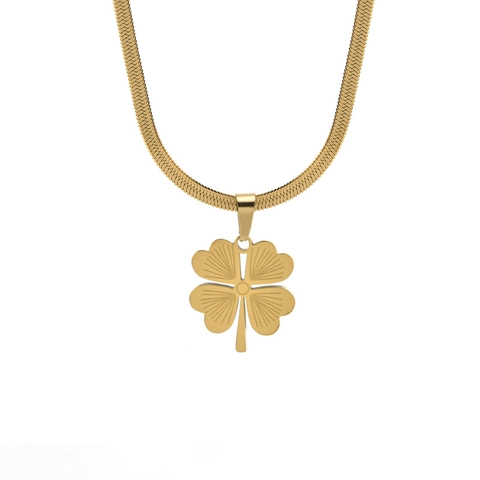 Collar Colgante Trébol Acero Inoxidable Color Oro Cadena Serpiente Forma Corazón Joyas Moda Mujer
