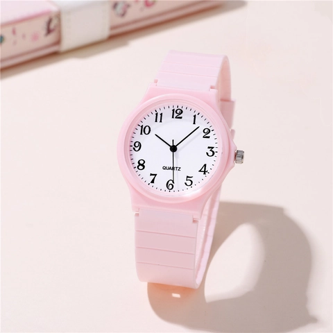 Quartz Watch Simple Casual Analog Wristwatch With Silicone Strap Alloy Case Arabic Numerals For Women Students Kids
