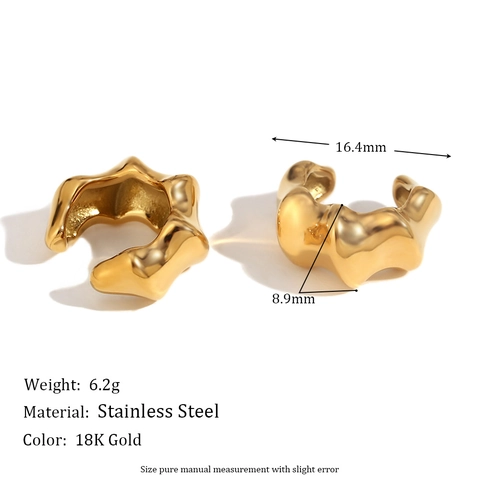Orecchini A Clip Senza Buco Lava Irregolare Metallo Liquido Acciaio Inossidabile Placcato Oro Design Bambù Donne