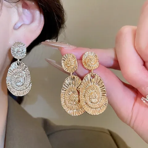Vintage Oval Drop Earrings With 925 Sterling Silver Earring Post Metal Alloy Spiral Vortex Texture Elegant Jewelry For Women