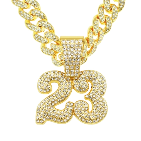 Hip Hop Nummer 23 Anhänger Halskette Für Männer Legierung Iced Out Strass Bling Kubanische Kette Cooles Accessoire