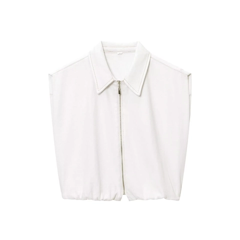 Sleeveless Zipper Vest And Drawstring Wide Leg Pants Contrast Stitching Polyester Streetwear Solid Color Women