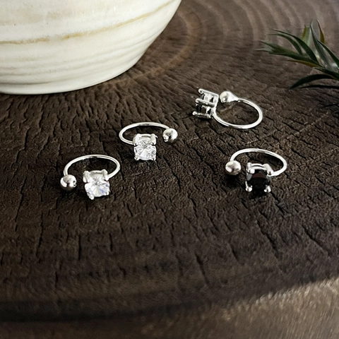 Orecchini Ear Cuff In Argento Sterling 925 Senza Buco Zircone A Quattro Griffe Gioielli Minimalisti Donna