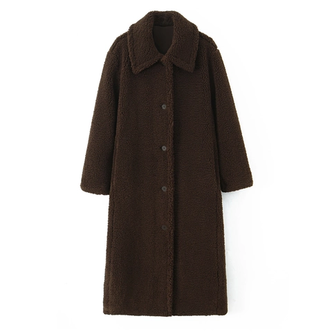 Dames Extra Lange Teddy Jas Faux Lamswol Dikke Fleece Jack Revers Knopen Losse Warme Winter Bovenkleding