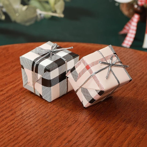 Mini Scatole Regalo Di Natale Ornamenti Schiuma Carta Decorazioni Appese Albero Festivo Plaid Righe Stile Vintage