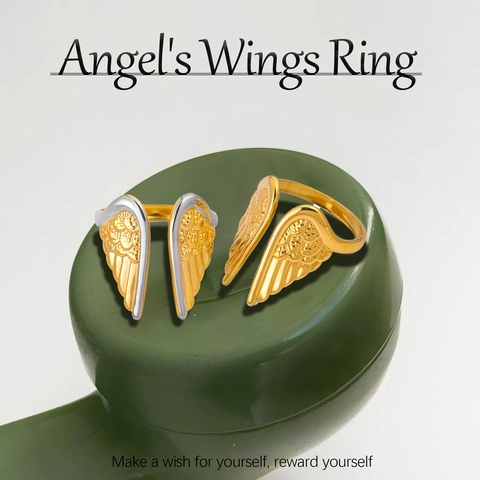 Luxury Stainless Steel Wing Open Ring For Women Adjustable Two Tone Gold Silver Feather Fashion Jewelry Non-Fading Finger Ring