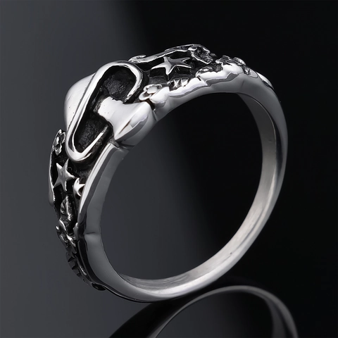 Mushroom Pentagram Stainless Steel Ring Gothic Carved Vintage Punk Streetwear Finger Jewelry For Men Women