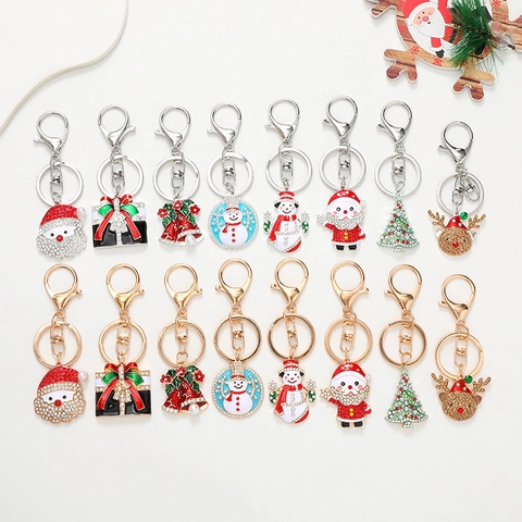 Portachiavi Natalizio in Lega di Zinco Babbo Natale Pupazzo di Neve Albero di Natale Pendente per Borsa in Metallo con Strass e Perla Artificiale