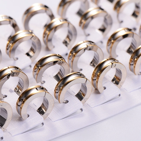 Pendientes De Aro De Moda Tono Dual Oro Plata Color Acero Inoxidable Minimalista Ranurado Huggie Para Mujer