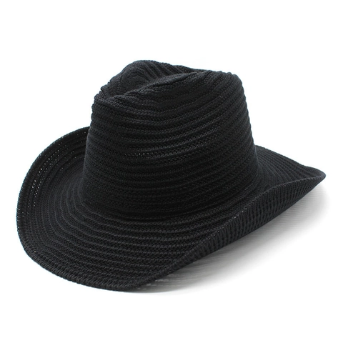 Knit Woven Cowboy Hat Wide Brim Western Fedora Jazz Cap Breathable Sun Protection Outdoor Beach For Men Women
