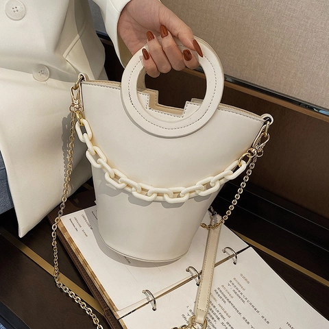 Sac Seau En Cuir PU Pour Femmes Avec Grosse Chaîne En Acrylique Et Poignée Ronde Sac À Bandoulière Mode