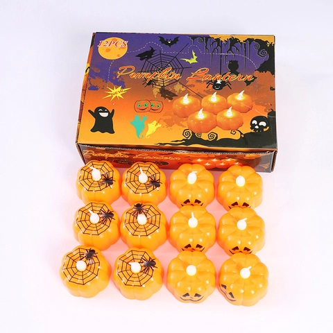 Velas LED De Halloween Calabaza Sin Llama Funcionan Con Pilas Luces De Noche Telaraña Decoración Para Fiesta