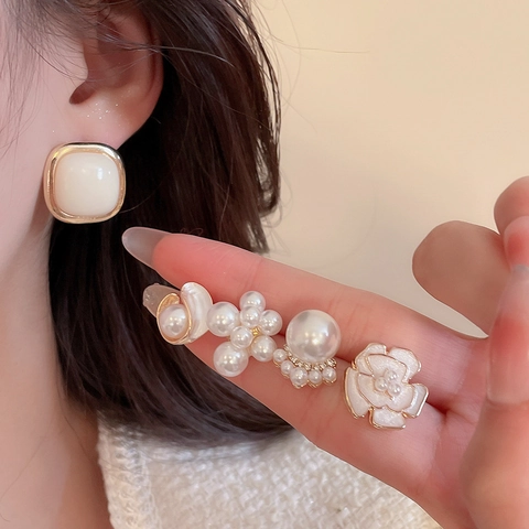 Orecchini A Fiore E Künstliche Perle In Tessuto Con Perno In Argento Lega Strass Gioielli Vintage Eleganti Da Donna