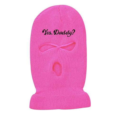 Knitted Acrylic Balaclava 3-Hole Ski Mask With Yes Daddy Lettering Warm Windproof Winter Face Mask For Women And Men