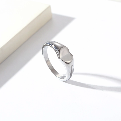 Anillo de Sello de Corazón Minimalista para Mujer Acero Inoxidable Pulido Oro Plata Banda de Declaración en Forma de Corazón Joyería