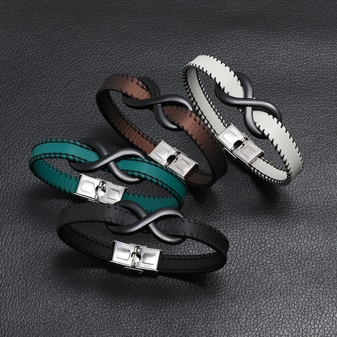 Pulsera De Cuero Trenzado Con Símbolo De Infinito Y Cierre De Acero Inoxidable Joyería De Moda Hip Hop Retro Para Hombres