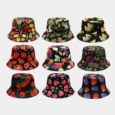 Fruit Vegetable Pattern All-over Print Reversible Bucket Hat Sun Protection Outdoor Leisure Travel Polyester Sun Hat