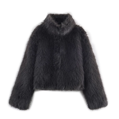 Abrigo De Piel Sintética Para Mujer Cuello Alto Color Sólido Chaqueta Corta Manga Larga Elegante Invierno