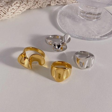 Anillo De Borde De Hoja De Loto Irregular Acero Inoxidable Galvanizado Diseño De Ola De Lava Joyas Minimalistas Para Mujeres