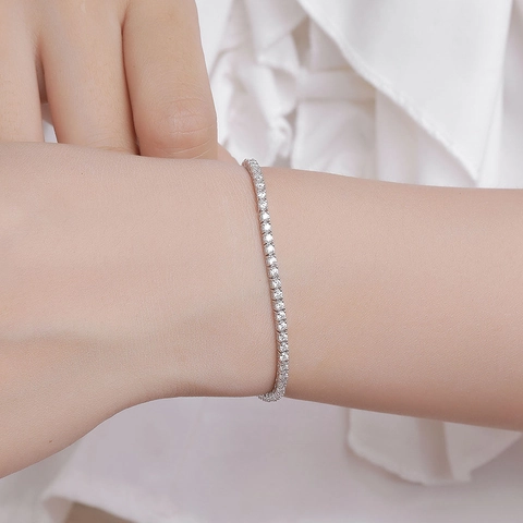 925 Sterling Silver Moissanite Tennis Bracelet For Women Minimalist Luxury Round Pave Set Jewelry Gift With Certificate