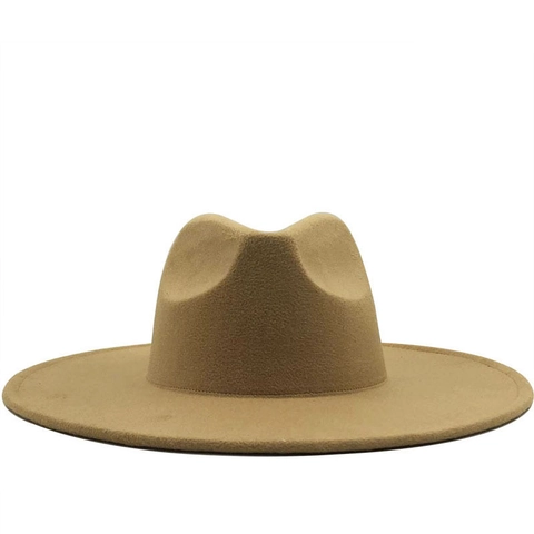 Fedora Hoed Wol Katoen Mix Brede Rand Vintage Jazz Pet Effen Kleur Franse Stijl Voor Dames Elegant Herfst Winter