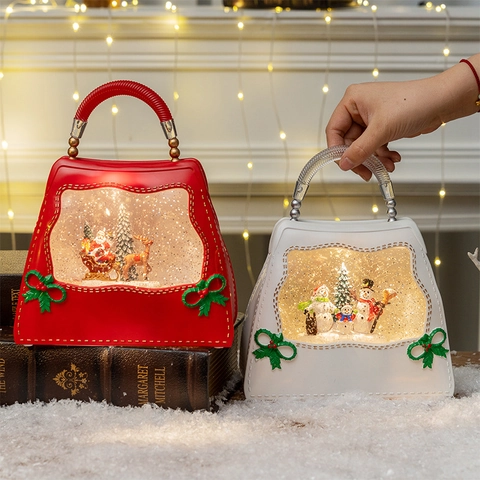 Weihnachts Schneekugel Laterne Handtaschenform Led Beleuchtung Glitzer Schneefall Deko Feiertag Tischschmuck Weihnachtsmann