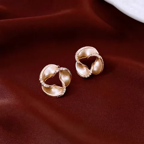 Boucles D'Oreilles Puces Spirales Avec Strass Cuivre Plaqué Or 14K Style Français Tige En Argent Élégant