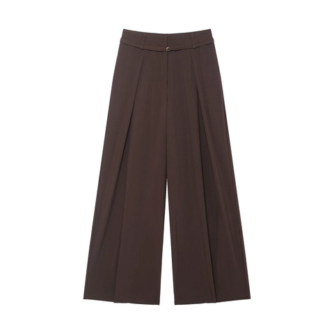 Weite Hose Hohe Taille Kaffeebraun Polyesterhose Mit Schmalem Gürtel Lässig Locker Büro Mode Für Damen