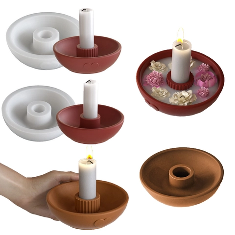 Silicone Candle Holder Mold Round Bowl Shape With Heart Relief And Stripe Texture For DIY Resin Casting Gypsum Craft