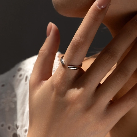 925 Sterling Silver Open Adjustable Ring Minimalist Smooth Surface Modern Jewelry For Women