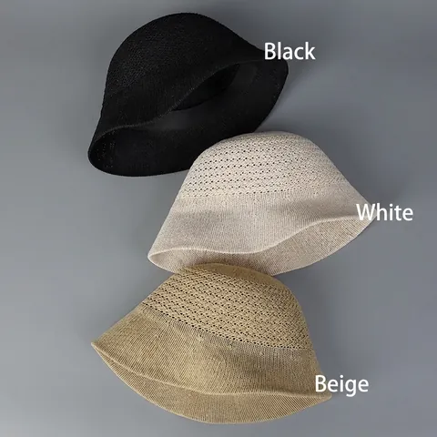 Cappello Bucket In Maglia Misto Cotone Traforato Traspirante Protezione Solare Tesa Larga Viaggio Estivo Plegable Donne