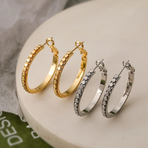 Geometrische Getextureerde Creolen Goud Verguld Koper Met Zilveren Oorbelpost Vintage Punk Stijl Sieraden Voor Vrouwen