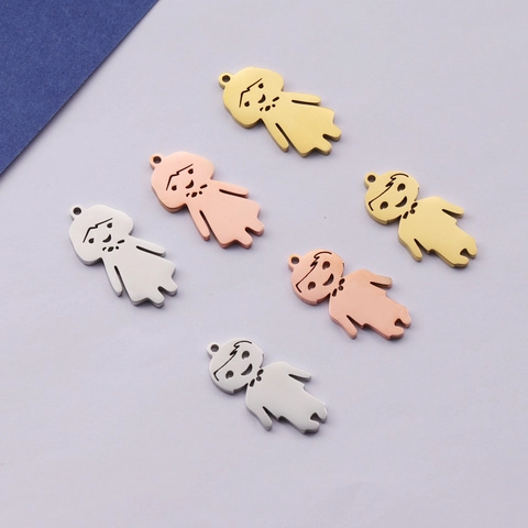 Ciondoli Cartone Animato Ragazzo Ragazza Acciaio Inossidabile 304 Ciondoli Figurine Minimaliste Per Gioielli DIY