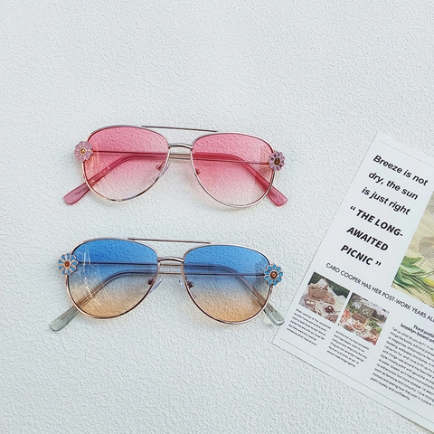 Kids Aviator Sunglasses Metal Frame Gradient Lens Daisy Flower Decoration For Girls Fashion UV400 Eyewear