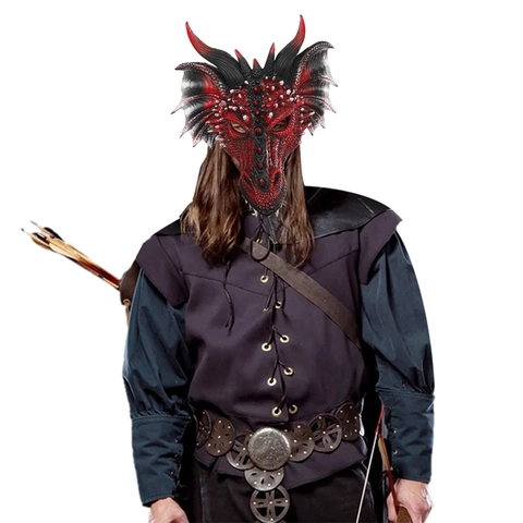 Realistische Drachenmaske PU Halloween Cosplay Kostüm Zubehör Rot Schwarz Gothic Fantasy Hornbestie Für Maskerade Erwachsene