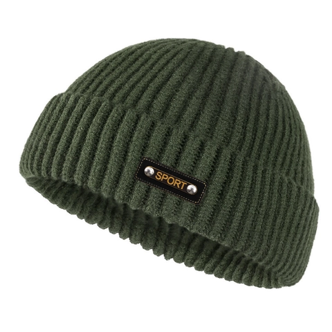 Gorro De Punto Invierno Cálido Color Sólido Acrílico Con Parche De Cuero Sport Remache Metálico