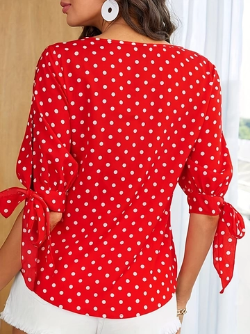 Gepunktete Bluse Für Damen Elegantes Rundhals Flare Ärmel Cold Shoulder Top Mit Schleifenbündchen Lässige Urlaubsbekleidung
