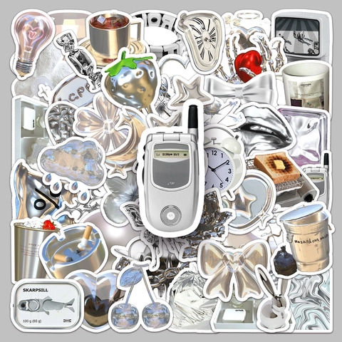 Autocollants Décoratifs Argent Métallique Esthétique Y2K Style Ins Étanche PVC DIY Pour Ordinateur Journal Coque Téléphone