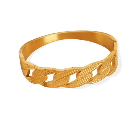 Edelstahl Armreif Ausgehöhltes Kettendesign Vergoldet Mit Maschenstruktur Cuban Link Stil Minimalistischer Schmuck Für Damen