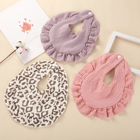 Muslin Cotton Baby Bibs With Ruffles Double Layer Gauze Saliva Towel Floral Rainbow Print Absorbent Feeding Bibs For Newborn Infants