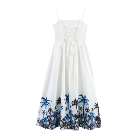 Dames Maxi-jurk Met Spaghettibandjes Kokosnootboom Print Veterloze Rug Vakantie Zomer Polyester
