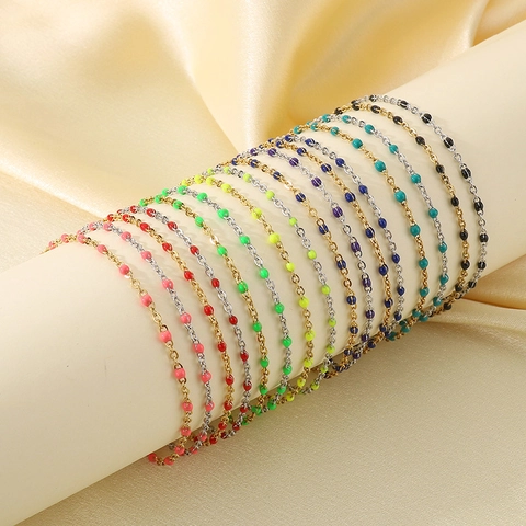 Tobillera De Acero Inoxidable Bohemio Para Mujer Pulsera De Tobillo Con Cuentas De Esmalte De Colores Ajustable Joyería Playa