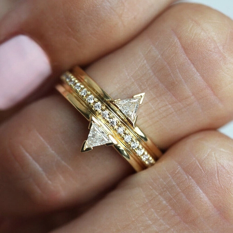 Elegant Triangle Zircon Ring Copper Geometric Micro Pave Clear Stone Minimalist Jewelry For Women