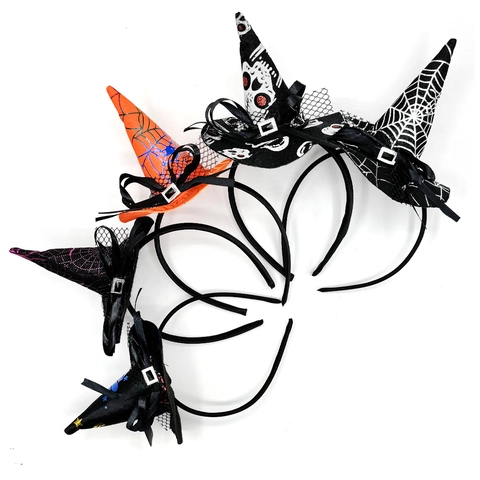 Diadema De Sombrero De Bruja Halloween Mini Encaje Malla Lazo Patrón Telaraña Cosplay Fiesta Accesorio Disfraz