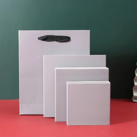 Paper Sleeve And Handbag Set For PE Film Suspension Jewelry Display Box Minimalist Solid Color Gift Packaging Bag Case For Rings Earrings