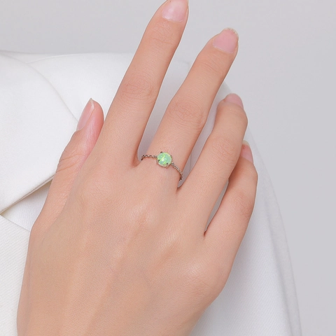 925 Sterling Silver Adjustable Chain Ring For Women Round Opal Gemstone Minimalist Tiny Slider Bead Finger Jewelry
