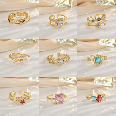 Anillos Abiertos De Cobre De Lujo Con Strass Para Mujer Corazón Corona Mariposa Estrella Luna Anillos De Moda Ajustables
